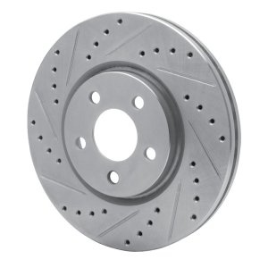 Chrysler PT Cruiser Brake Rotor (1) - Front Left - R1 Concepts - Drilled & Slotted - Silver - `03-`09